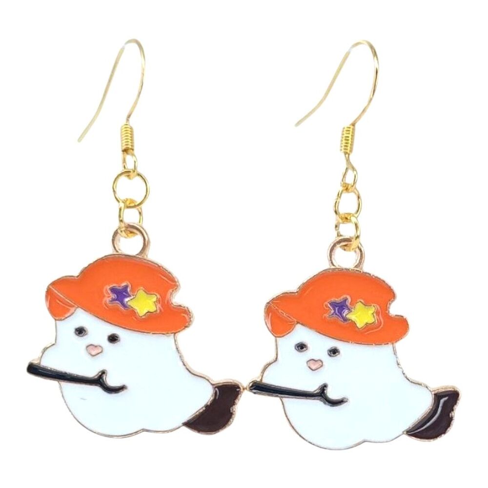 Ghost Witch on Broom Earrings Fashion Jewelry Dangle Earrings Halloween spooky
